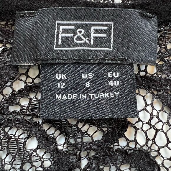 F&F Black Lace V Neck Short Sleeve Slip Over Blouse Size 8 - Picture 7 of 10